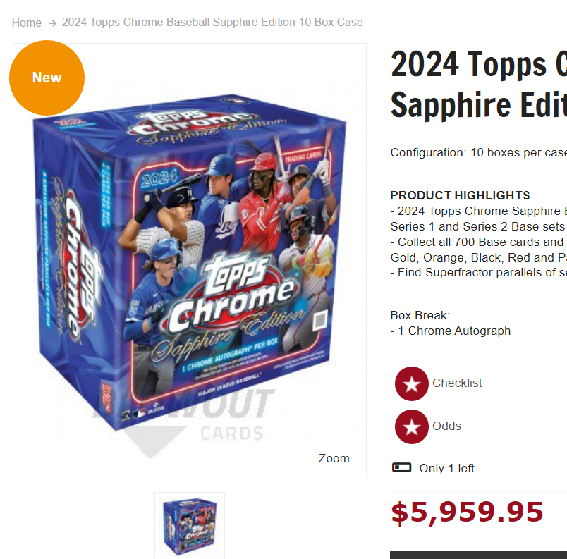 2024 Topps Chrome Baseball Sapphire Edition 1 Auto Box Block Break 1